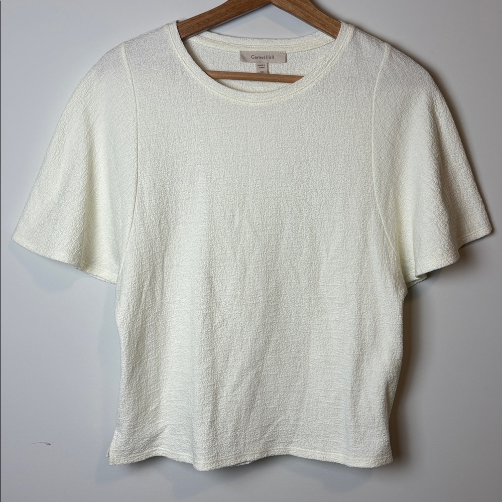 Garnet Hill women’s white cream colored top short bell sleeve XS textured cotton